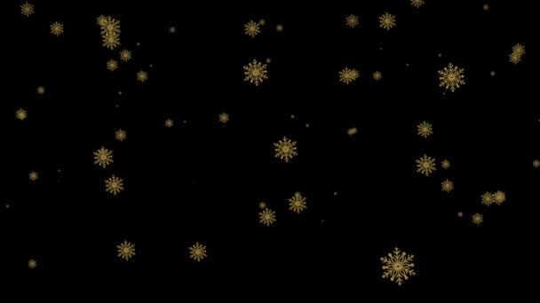 Gouden Sneeuwvlok Regen Animatie Sneeuw Microscopisch Voor Kerst Geanimeerd Chroma — Stockvideo