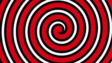 Psikedelik hipnotik spiral hareket. Kırmızı, beyaz, siyah renklerde sonsuz döngü optik illüzyon