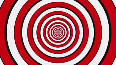 Hipnotik spiral grafik animasyon döngüsünün psikedelik hareketi. Siyah, beyaz ve kırmızı renklerde optik yanılsama