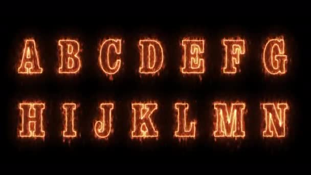 Abcアルファベットは炎のアニメーションで文字を発火する アルファチャンネルでアニメーションされた文字の動き透明な背景 — ストック動画