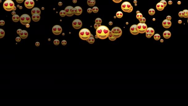 Faccia Sorridente Con Emoticon Cuori Animazione Pioggia Emoji Social Media — Video Stock