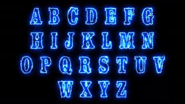 Litery Alfabetu Abc Płomieniami Niebieskiego Ognia Animowane Kanale Alfa Przezroczyste — Wideo stockowe