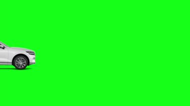 Yeşil Ekran 'da hareket eden beyaz araba görüntüsü.