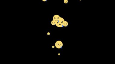 Üzücü ama rahatlamış yüz emojisi sosyal medya canlı yayın tarzı alfa kanalı ile simge patlaması.