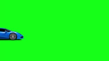 Yeşil Ekran 'da mavi spor araba hareket ediyor.