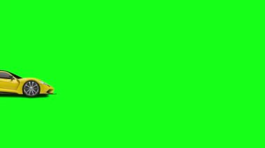 Yeşil Ekran 'da hareket eden sarı süper araba görüntüsü.