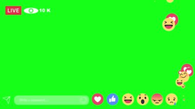 Sosyal medya canlı yayın tarzı canlandırılmış yeşil ekran arkaplanlı simge patlaması