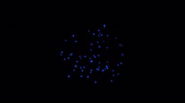Alfa kanalı şeffaf arkaplanda renkli havai fişek hareketi grafikleri canlandırıldı. Çok renkli mavi, kırmızı, sarı, yeşil element patlaması. 4k video