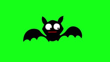 Yeşil ekranda hareket eden gözleri olan uçan yarasa. Cadılar Bayramı için vektör animasyonu, korkunç, ürkütücü, korku kurgusu