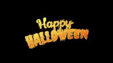 Alfa kanalı şeffaf arkaplanda alevlerle çevrili Mutlu Cadılar Bayramı metin animasyonları