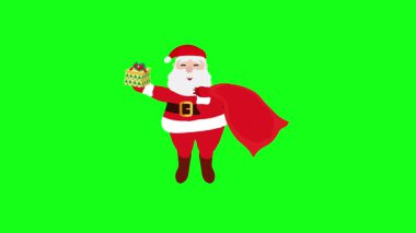 Animasyon Noel Baba, hediye kutusu ve hediye paketi yeşil ekranda. Noel, Yeni Yıl, Kutlama, Tatil, Kutlama