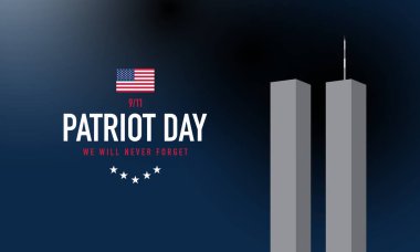 Amerikan Vatanseverlik Günü 'nün arka plan tasarımında ikiz kuleler ve siyah duman gösterimi.