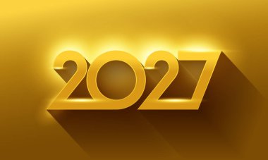 Altın 2027 yeni yıl arka plan tasarımı. Tebrik kartı, Poster, Banner, broşür, dergi, takvim, web sitesi geçmişi vs. için iyi. Vektör İllüstrasyonu.