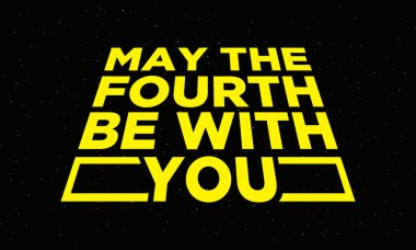 Ayın 4 'ü seninle olsun. Harflerle ve yıldızlarla Vektör İllüstrasyonu.