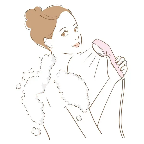 Eine Frau Mit Niedlichen Haaren Duscht — Stockvektor