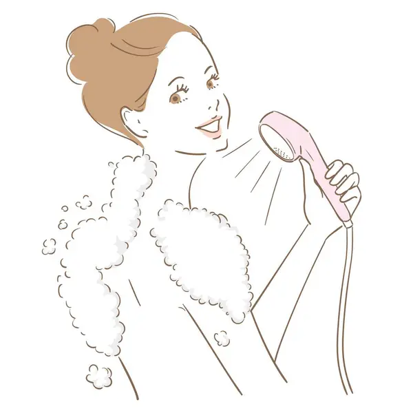 Eine Frau Mit Niedlichen Haaren Duscht — Stockvektor