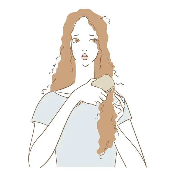 Une Belle Femme Qui Mal Brosser Les Cheveux Abîmés — Image vectorielle