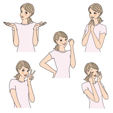 Çeşitli ifadelere sahip zarif kadın üst vücudu çeşitli ifadelere sahip stil sahibi kadın üst vücudu