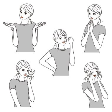 Çeşitli ifadelere sahip zarif kadın üst vücudu çeşitli ifadelere sahip stil sahibi kadın üst vücudu