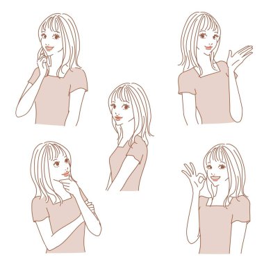 Çeşitli ifadelere sahip zarif kadın üst vücudu çeşitli ifadelere sahip stil sahibi kadın üst vücudu