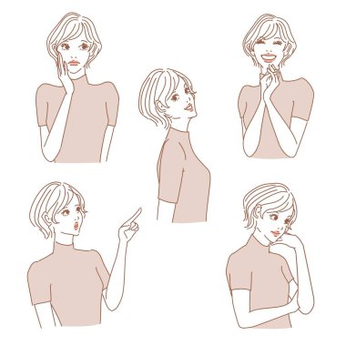 Çeşitli ifadelere sahip zarif kadın üst vücudu çeşitli ifadelere sahip stil sahibi kadın üst vücudu