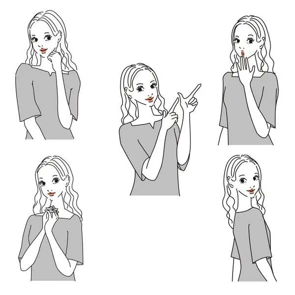 Stylish Female Upper Body Various Expressions Stylish Female Upper Body — Stock Vector