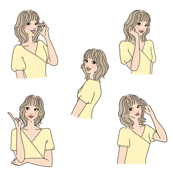 Çeşitli ifadelere sahip zarif kadın üst vücudu çeşitli ifadelere sahip stil sahibi kadın üst vücudu