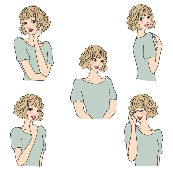 Çeşitli ifadelere sahip zarif kadın üst vücudu çeşitli ifadelere sahip stil sahibi kadın üst vücudu