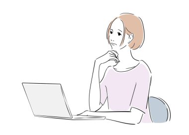 Bilgisayarda çalışan kadın ofis çalışanının çeşitli yüz ifadeleri.