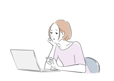 Bilgisayarda çalışan kadın ofis çalışanının çeşitli yüz ifadeleri.