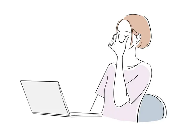 コンピュータで働く女性オフィスワーカーのさまざまな表情 — ストックベクタ