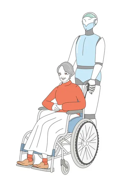 車椅子と介護ロボットのエレガントなシニア — ストックベクタ