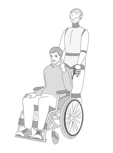 Ein Eleganter Senior Rollstuhl Und Ein Pflegeroboter — Stockvektor