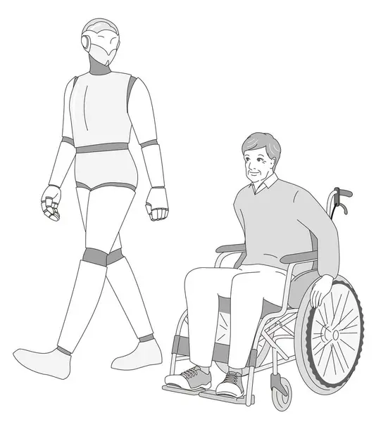 Elegancki Senior Wózku Inwalidzkim Robot Opiekuńczy — Wektor stockowy