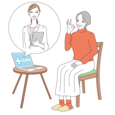 Online tıbbi tedavi gören yaşlı kadın