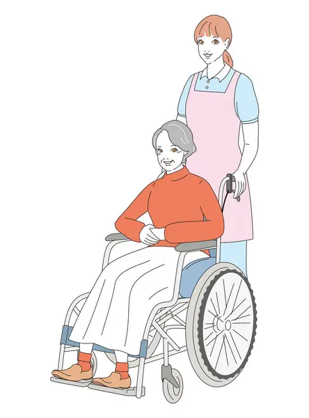 Sênior Elegante Cuidador Uma Cadeira Rodas — Vetor de Stock
