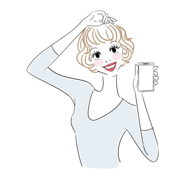 Akıllı telefon tutan, değişik ifadeleri olan şık bir kadın vücudu.