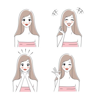 Çeşitli ifadelere sahip zarif kadın vücudu.