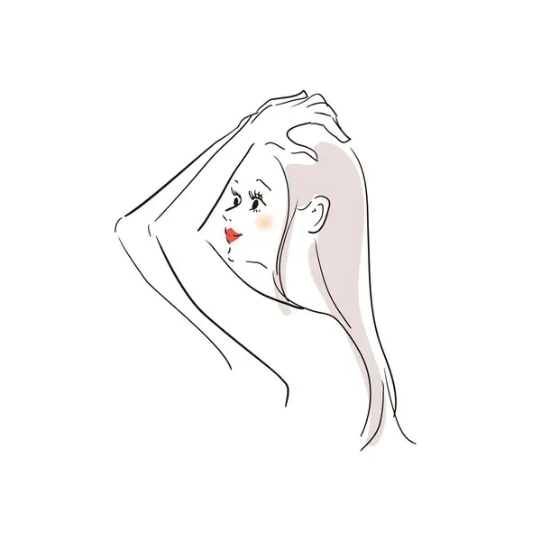 髪のケアをしている女性のイラストバリエーション — ストックベクタ