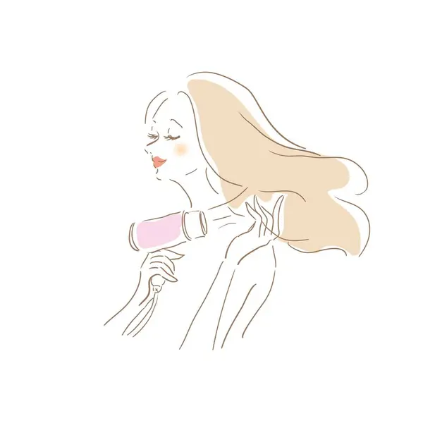 髪のケアをしている女性のイラストバリエーション — ストックベクタ