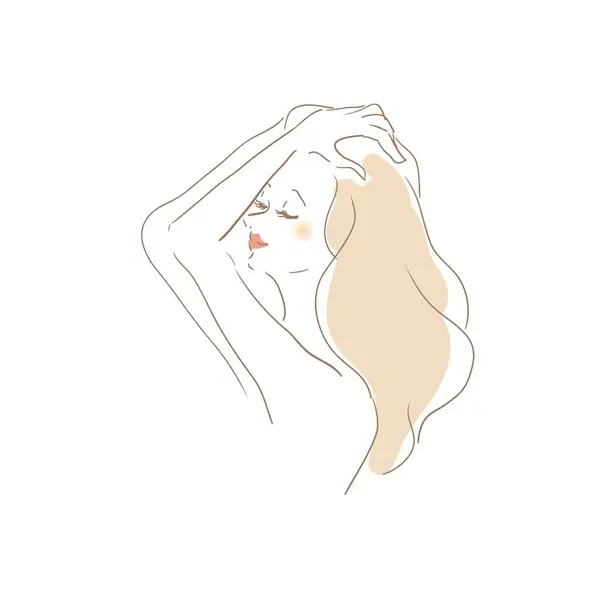 Saçlarıyla Ilgilenen Bir Kadının Görüntüsü — Stok Vektör