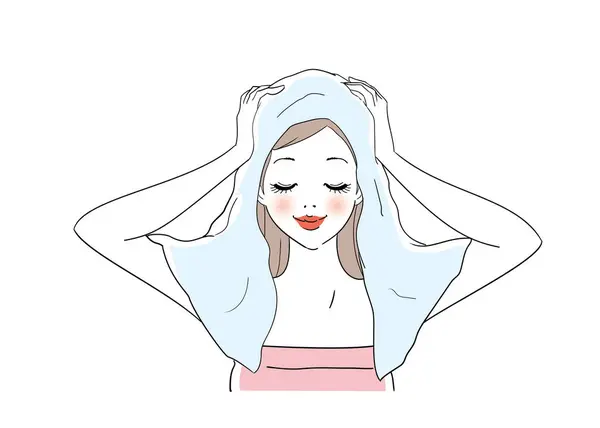 髪の世話をする女性のイラストのバリエーション — ストックベクタ