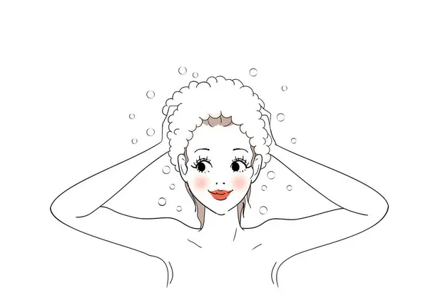 Saçlarıyla Ilgilenen Bir Kadının Hayal Ürünü — Stok Vektör