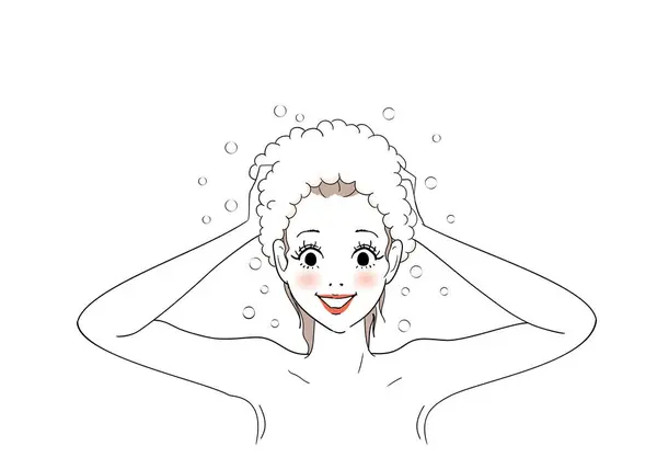 Saçlarıyla Ilgilenen Bir Kadının Hayal Ürünü — Stok Vektör