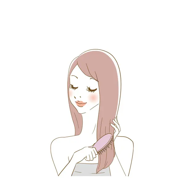 Ilustrace Variace Ženy Pečující Její Vlasy — Stockový vektor