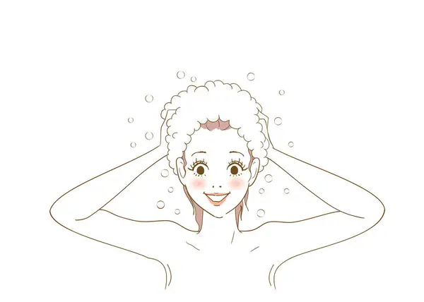 Llustration Variation Einer Frau Die Sich Ihre Haare Kümmert — Stockvektor