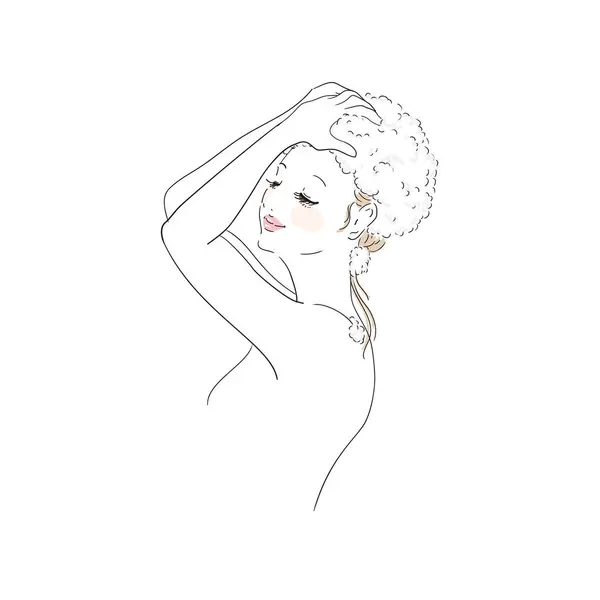 护理头发的妇女的排便变化 — 图库矢量图片