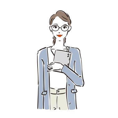 Elinde tablet olan havalı bir iş kadını.