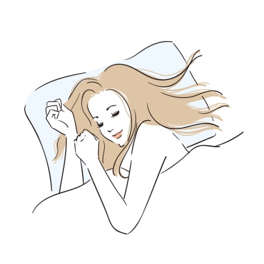 Uzun saçlı bir kadın huzur içinde uyuyor.