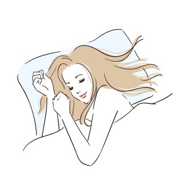 Uzun saçlı bir kadın huzur içinde uyuyor.